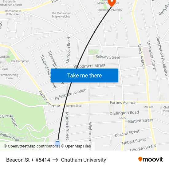 Beacon St + #5414 to Chatham University map