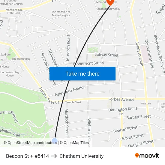 Beacon St + #5414 to Chatham University map