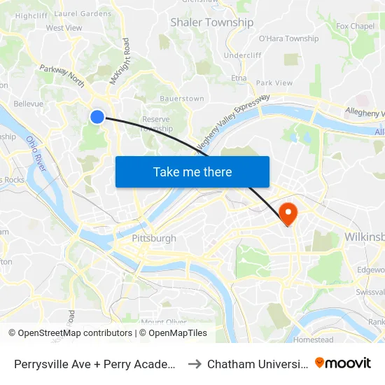 Perrysville Ave + Perry Academy to Chatham University map
