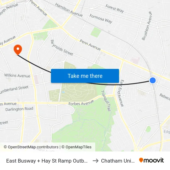 East Busway + Hay St Ramp Outbound Shelter to Chatham University map