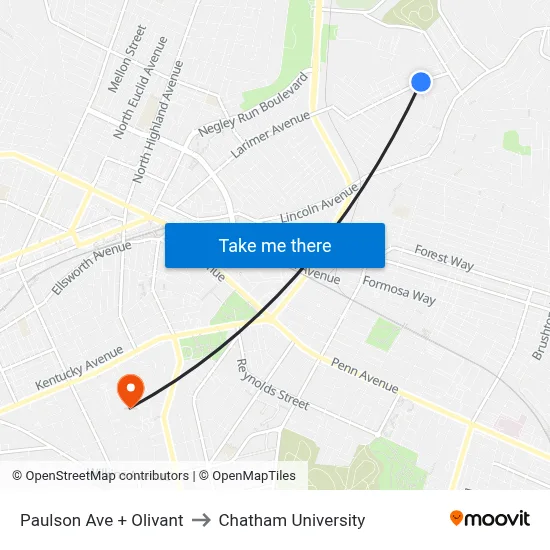 Paulson Ave + Olivant to Chatham University map