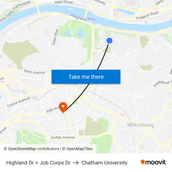 Highland Dr + Job Corps Dr to Chatham University map