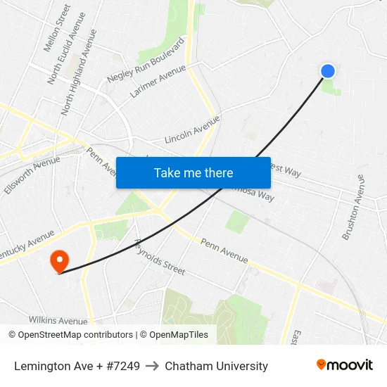 Lemington Ave + #7249 to Chatham University map