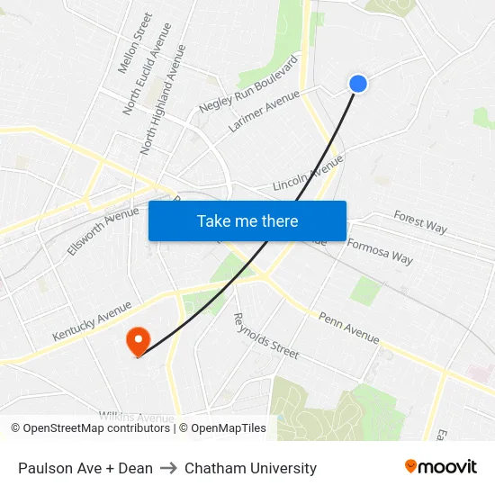 Paulson Ave + Dean to Chatham University map