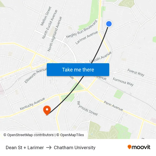 Dean St + Larimer to Chatham University map