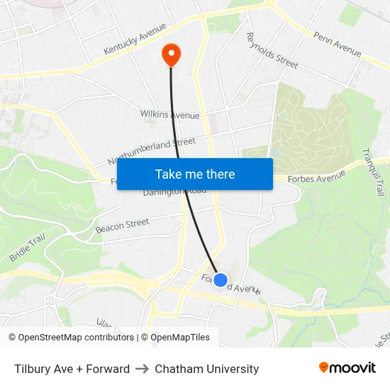 Tilbury Ave + Forward to Chatham University map