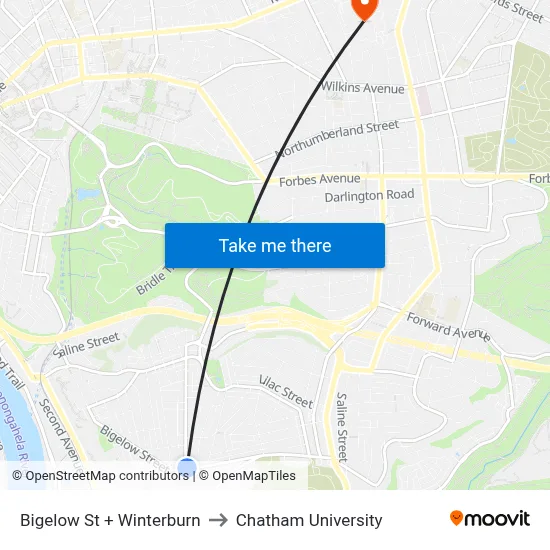 Bigelow St + Winterburn to Chatham University map
