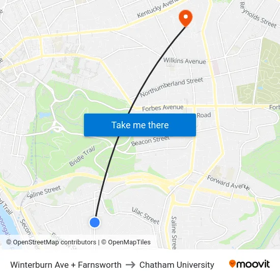 Winterburn Ave + Farnsworth to Chatham University map