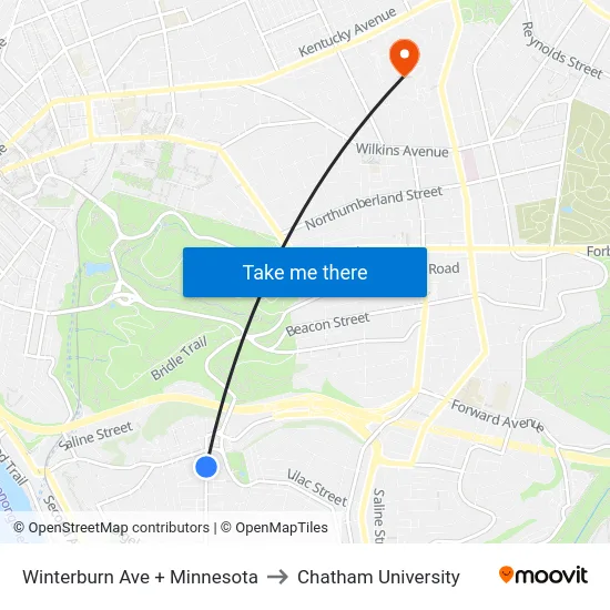 Winterburn Ave + Minnesota to Chatham University map