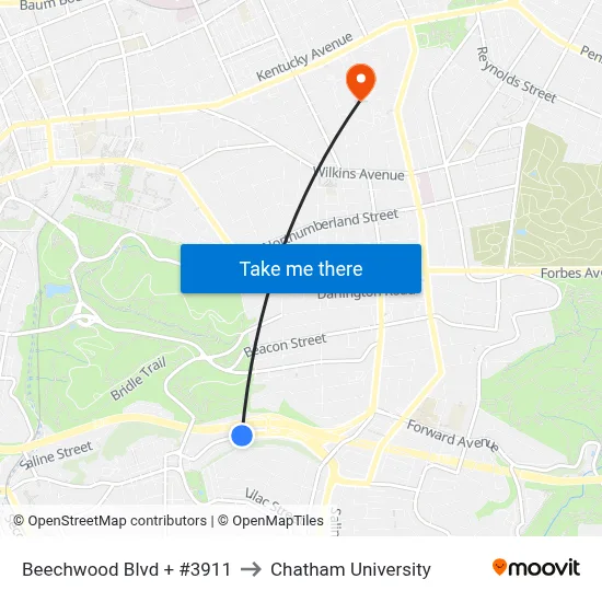 Beechwood Blvd + #3911 to Chatham University map