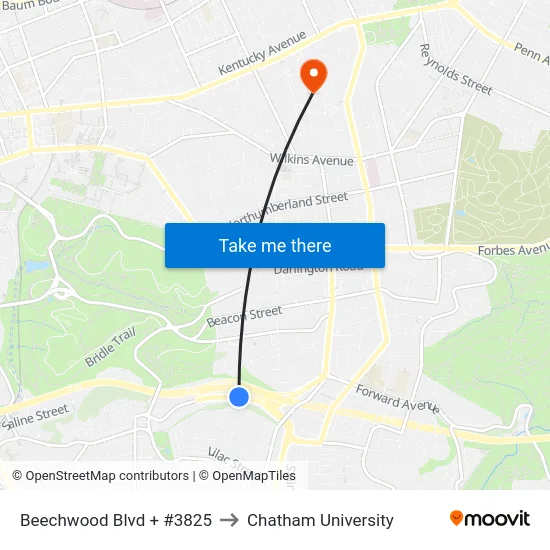 Beechwood Blvd + #3825 to Chatham University map