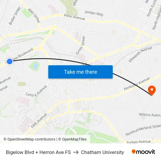 Bigelow Blvd + Herron Ave FS to Chatham University map