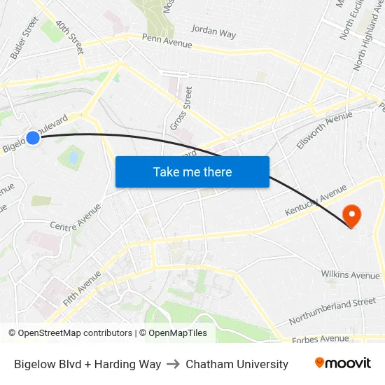 Bigelow Blvd + Harding Way to Chatham University map