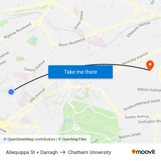 Allequippa St + Darragh to Chatham University map
