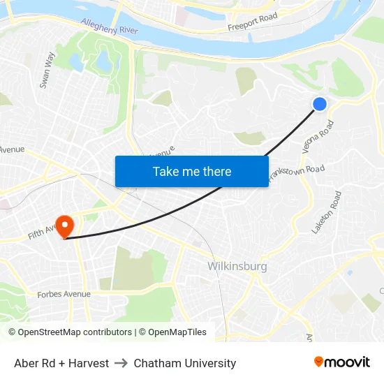 Aber Rd + Harvest to Chatham University map