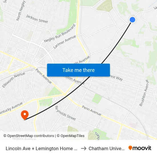 Lincoln Ave + Lemington Home Drvwy to Chatham University map