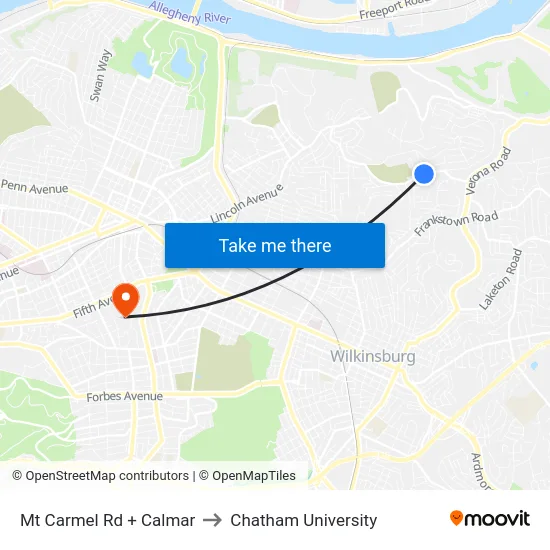 Mt Carmel Rd + Calmar to Chatham University map