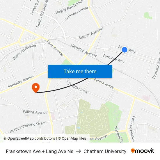 Frankstown Ave + Lang Ave Ns to Chatham University map