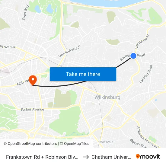 Frankstown Rd + Robinson Blvd Ns to Chatham University map