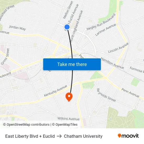 East Liberty Blvd + Euclid to Chatham University map