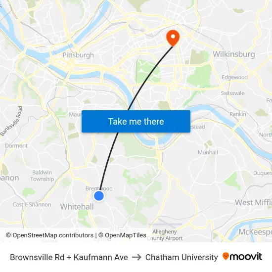 Brownsville Rd + Kaufmann Ave to Chatham University map