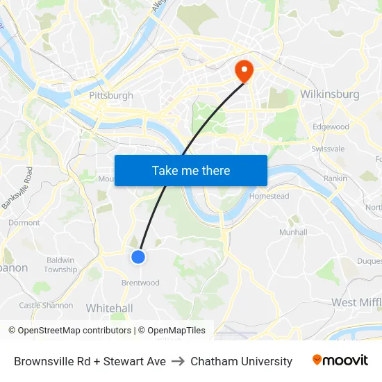 Brownsville Rd + Stewart Ave to Chatham University map
