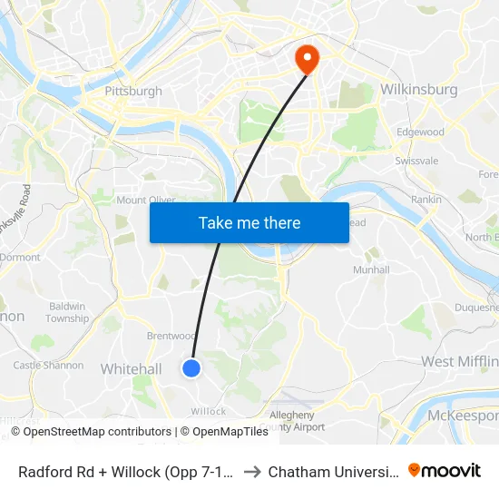Radford Rd + Willock (Opp 7-11) to Chatham University map