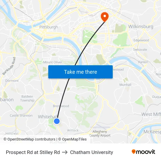 Prospect Rd at Stilley Rd to Chatham University map