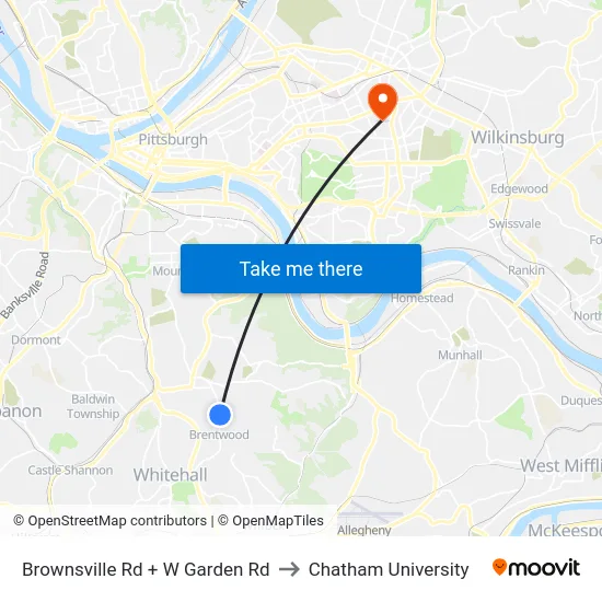 Brownsville Rd + W Garden Rd to Chatham University map