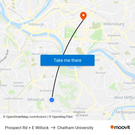 Prospect Rd + E Willock to Chatham University map