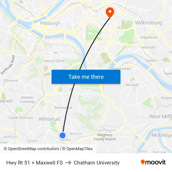 Hwy Rt 51 + Maxwell FS to Chatham University map