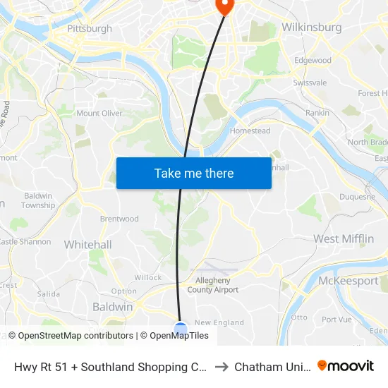 Hwy Rt 51 + Southland Shopping Center Entrance to Chatham University map