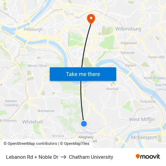 Lebanon Rd + Noble Dr to Chatham University map