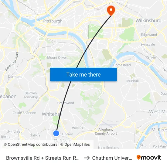 Brownsville Rd + Streets Run Rd FS to Chatham University map