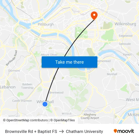 Brownsville Rd + Baptist FS to Chatham University map