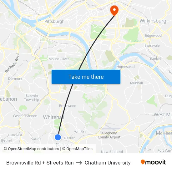 Brownsville Rd + Streets Run to Chatham University map