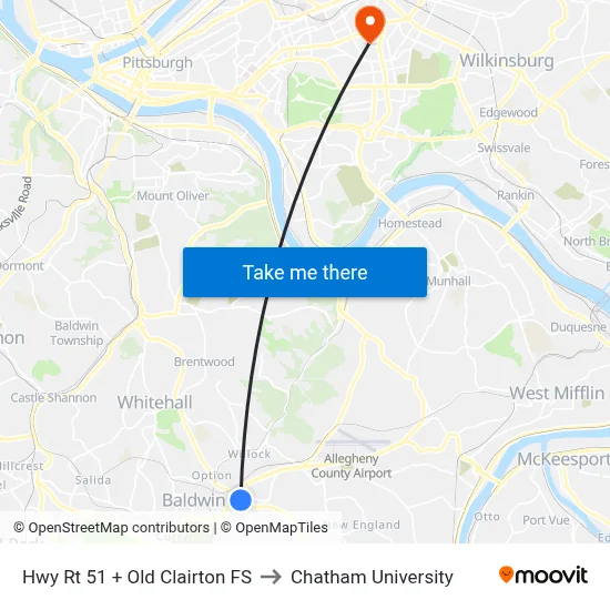 Hwy Rt 51 + Old Clairton FS to Chatham University map