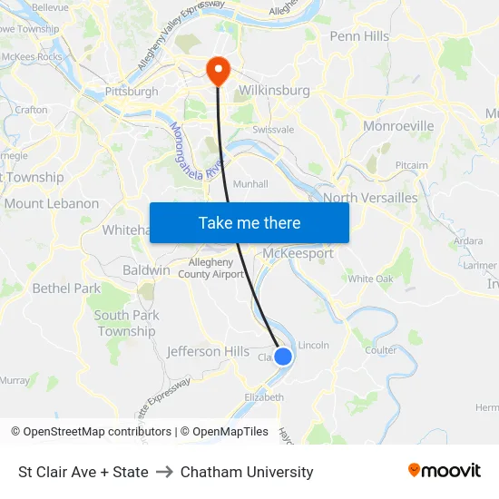 St Clair Ave + State to Chatham University map
