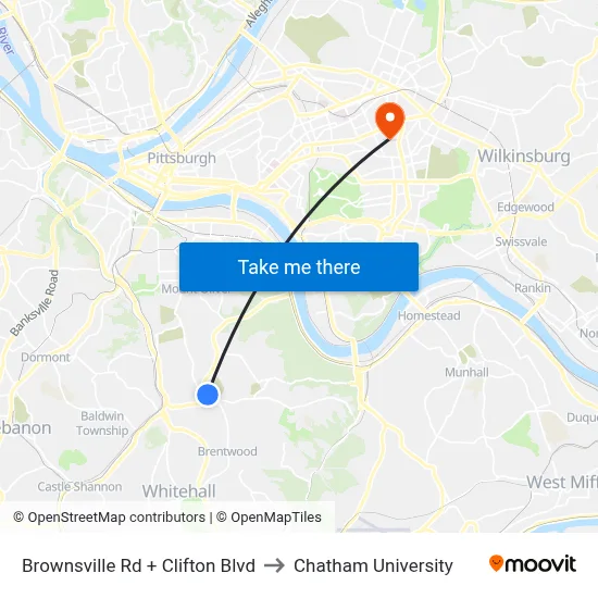 Brownsville Rd + Clifton Blvd to Chatham University map
