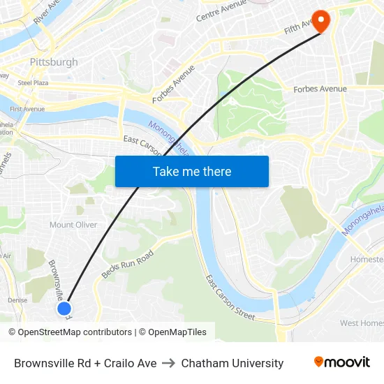 Brownsville Rd + Crailo Ave to Chatham University map