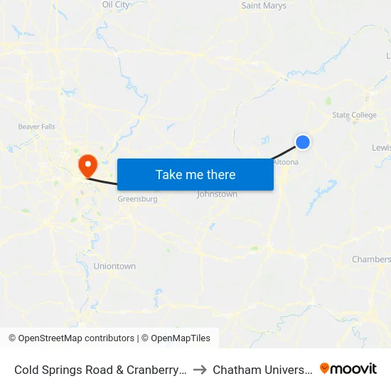 Cold Springs Road & Cranberry St to Chatham University map