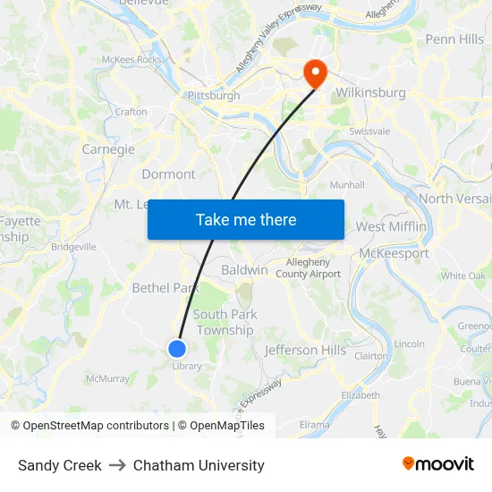 Sandy Creek to Chatham University map