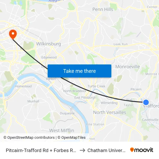 Pitcairn-Trafford Rd + Forbes Road to Chatham University map