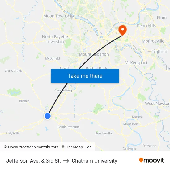 Jefferson Ave. & 3rd St. to Chatham University map