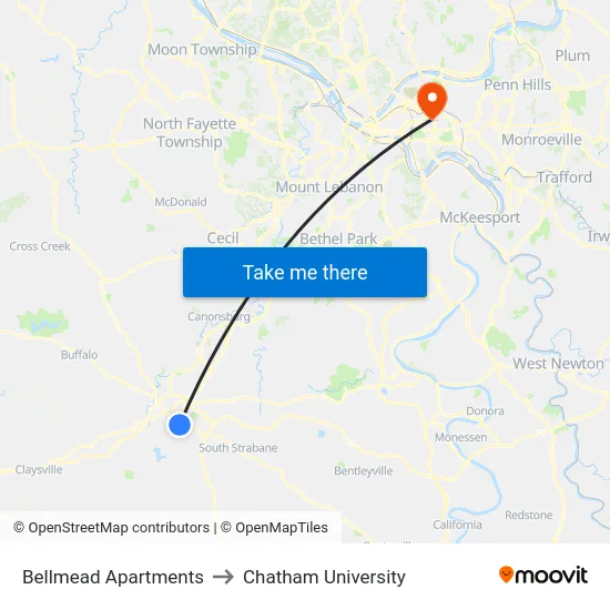 Bellmead Apartments to Chatham University map
