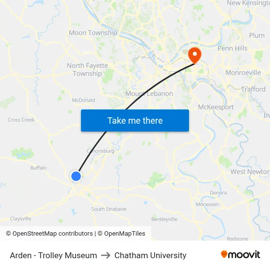 Arden - Trolley Museum to Chatham University map