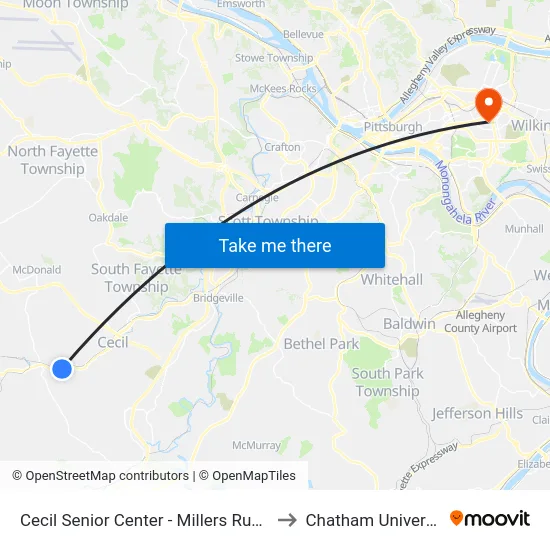 Cecil Senior Center - Millers Run Rd. to Chatham University map