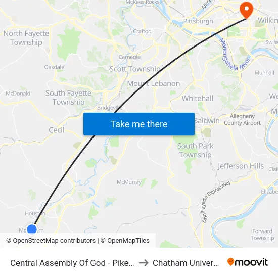 Central Assembly Of God - Pike St. to Chatham University map