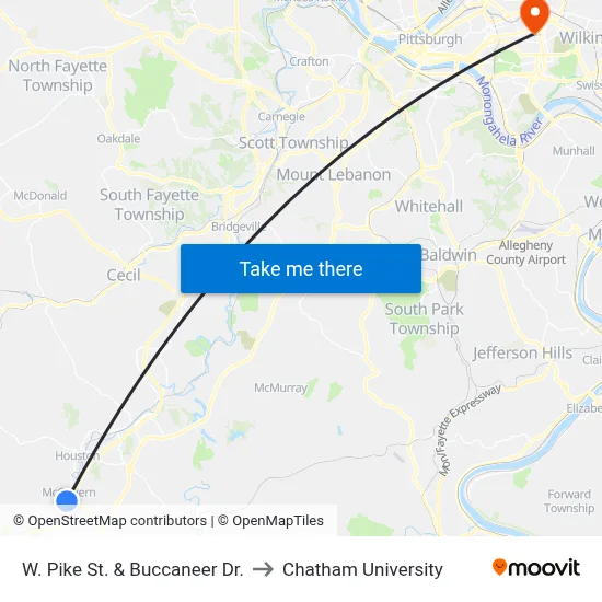 W. Pike St. & Buccaneer Dr. to Chatham University map