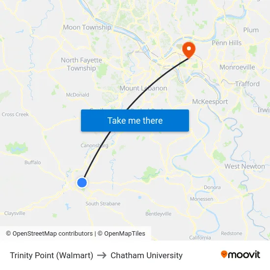 Trinity Point (Walmart) to Chatham University map